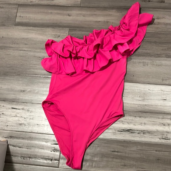 Zara Swim Zara Fushia One Arm Ruffle One Piece Swim Suit L Poshmark